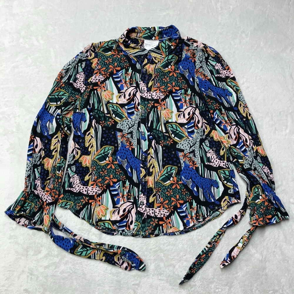 Anthropologie Maeve Masha Volnova Carmiel Blouse Top Colorful Abstract‎ Sz 8